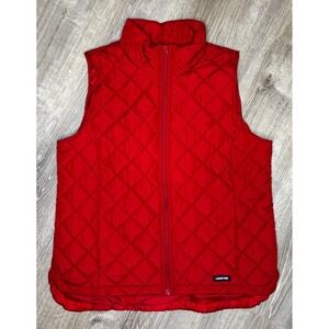 Lands' End Women's Quilted Vest Red Sleeveless Puffer‎ Full-Zip Jacket Large